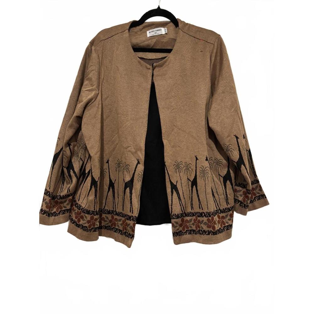 Alfred‎ Dunner beige giraffee cardigan sweater sz 2X one button closure #1557